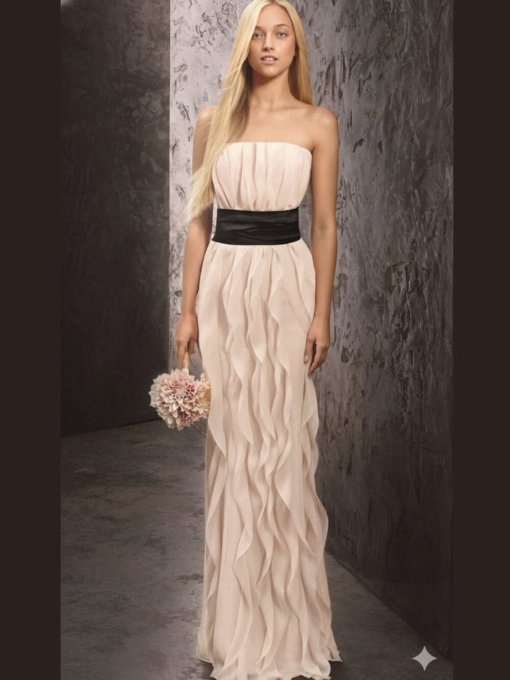 Vera Wang Gray Beige Origami Bridesmaid Prom Maxi Dress Gown Size 12 NWT